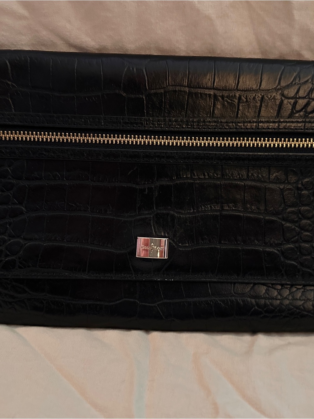 Black Cole Haan Croc-Embossed Leather women’s Clutch with Silver Hardware